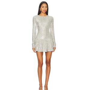 Platinum Silver Sequin Mini Dress Long Sleeve Perfect New Year’s Eve Look